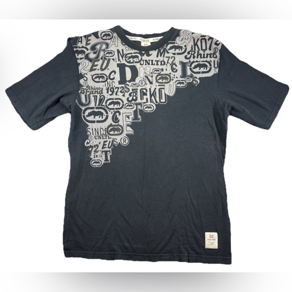 Vintage Ecko Unltd AOP T Shirt Men's XL Black Y2K Rhino Hip Hop Streetwear